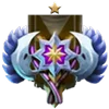 Isteni szintű rangjelvény a Dota 2 rangrendszerében szárnyas díszítéssel.